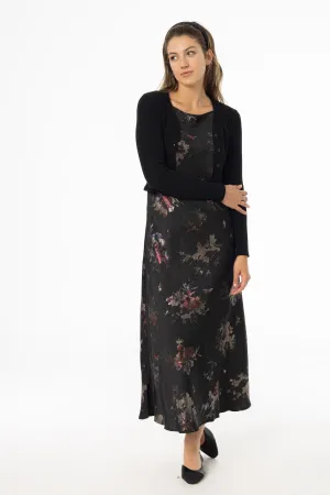 Side-Slit Metallic Floral Printed Slip Jumper