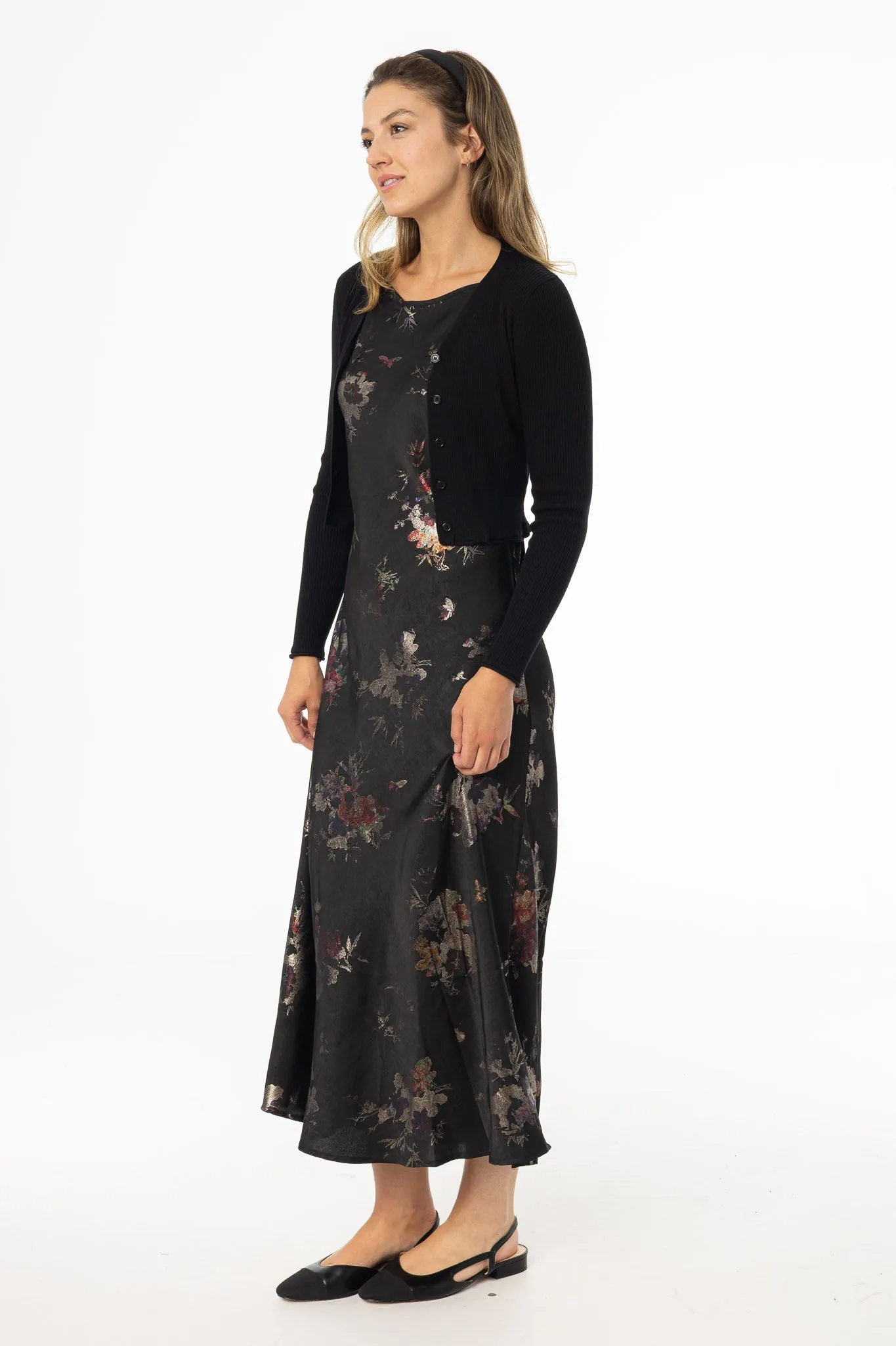 Soft Layers Metallic Floral Printed Slip Jumper