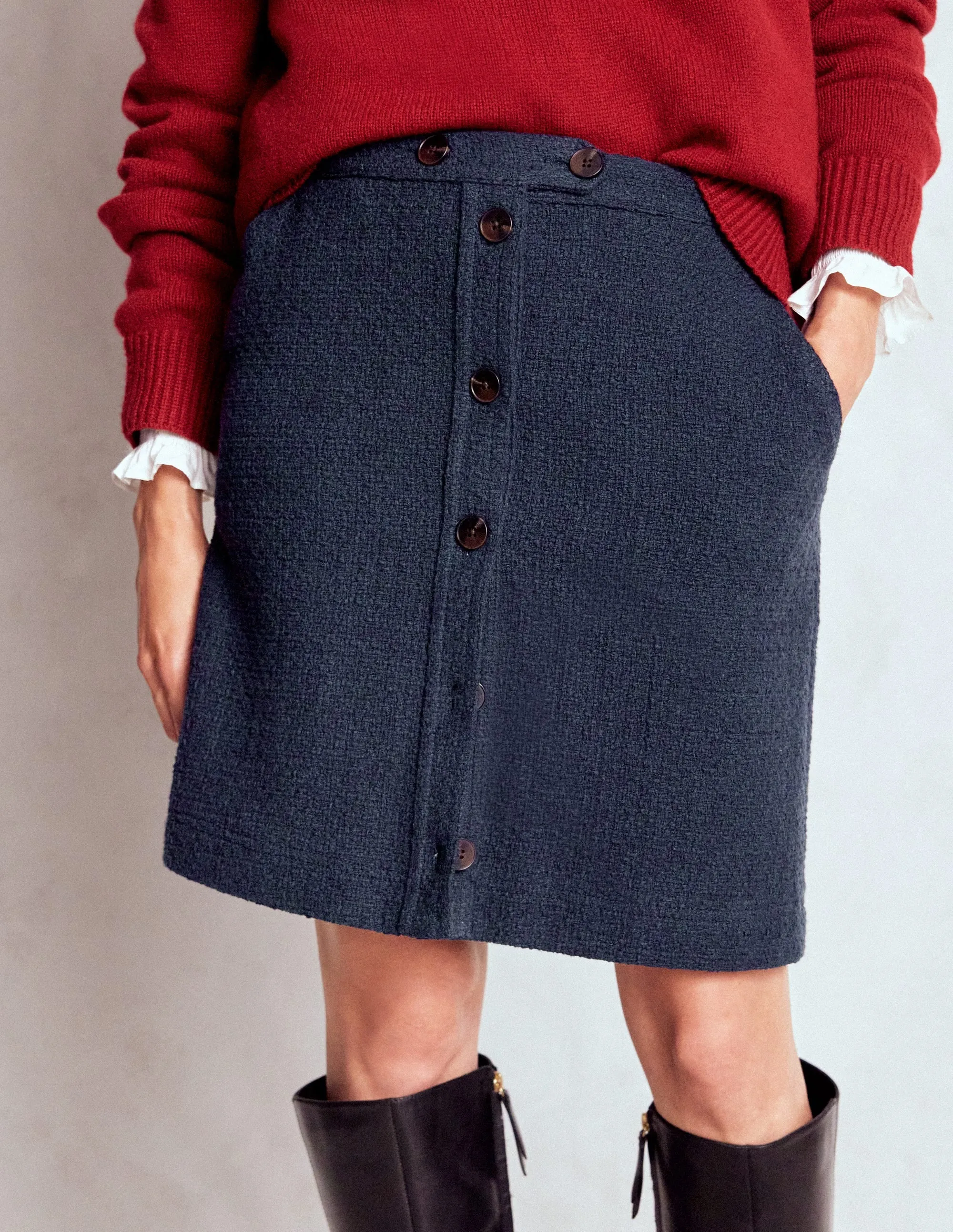 Airy Look Cecelia Textured Skirt-Navy