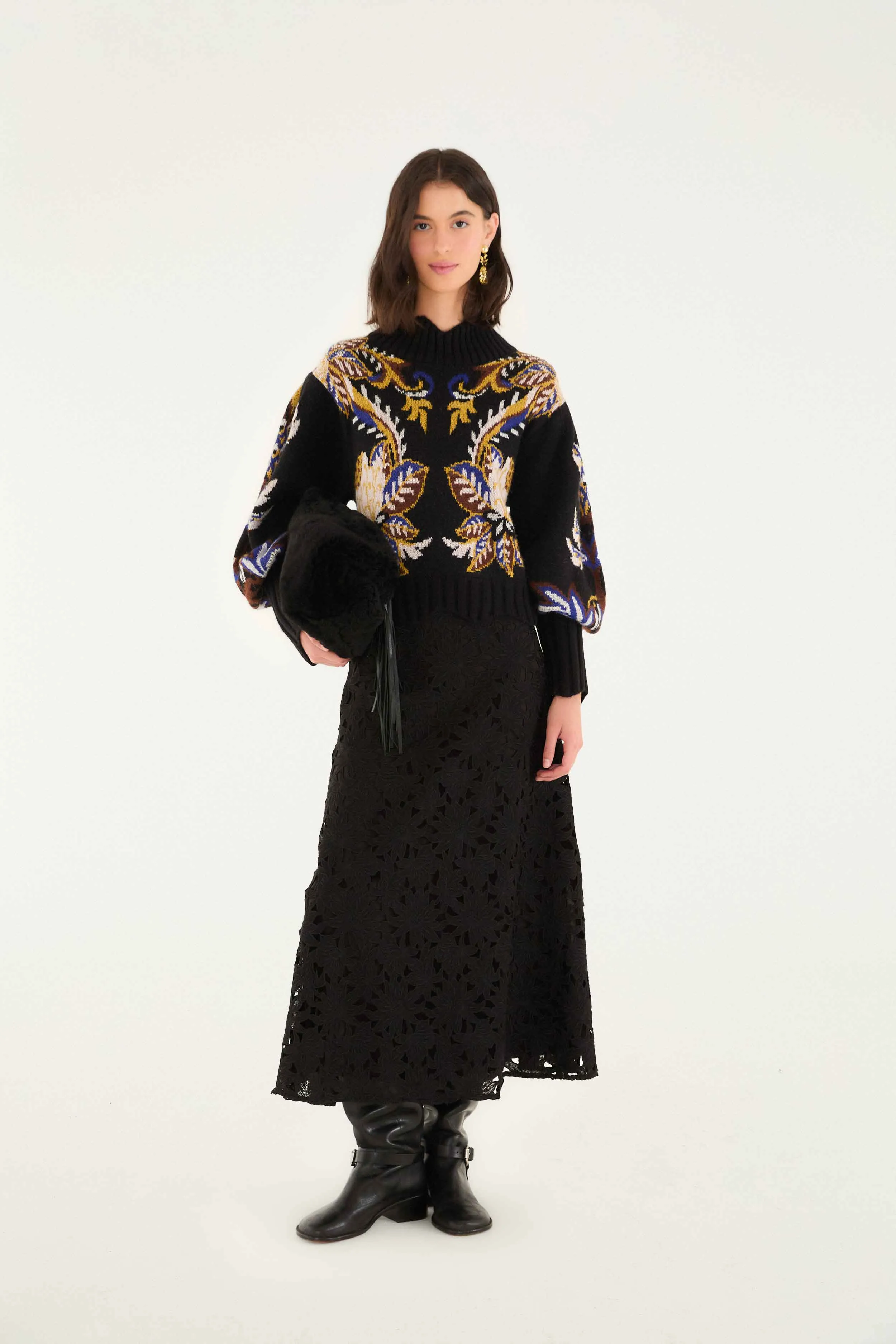 Soft Touch Brushed Surface Arabesque Paradise Knit Sweater