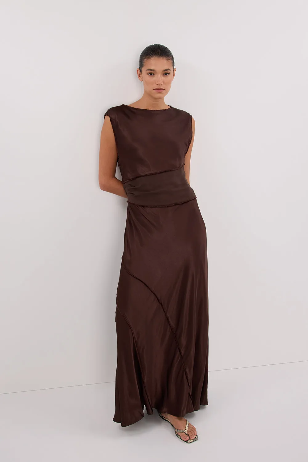 Sister Charm MONICA BITTER CHOCOLATE SATIN MIDI DRESS