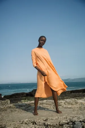 Monique Linen Dress in Apricot Comfort Fit