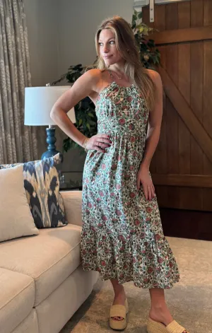 Morning Glory Halter Midi Side Pleats