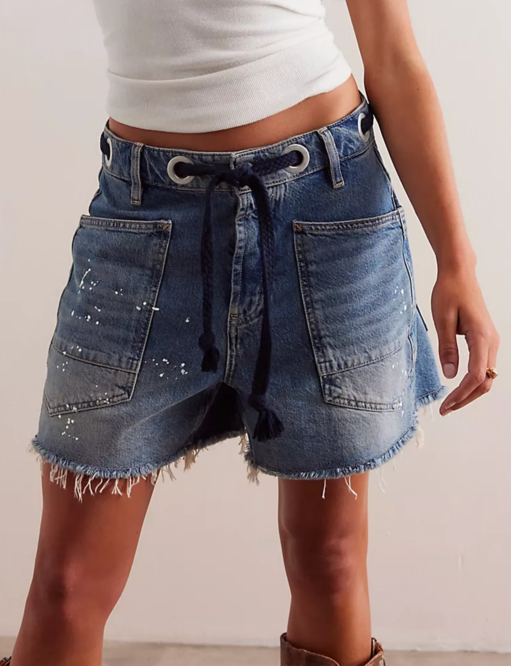 Moxie Shorts, Timeless Blue Bootcut style rooftop party look
