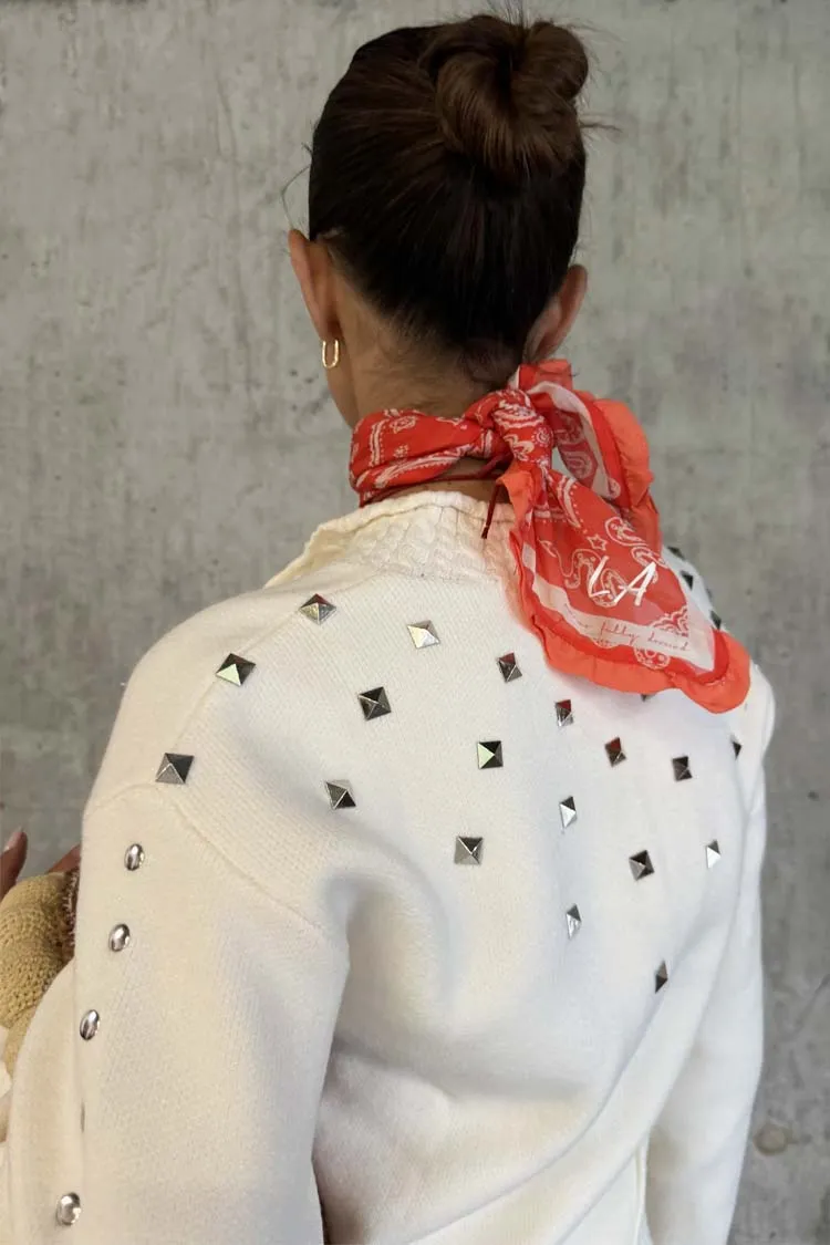 UV Protection Fabric MoistureWicking Yarn Ecru Studded Cardigan