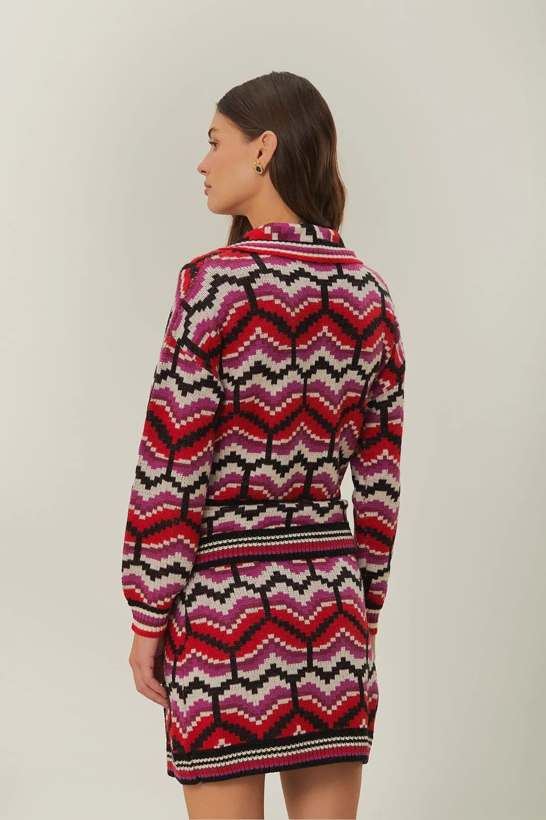 Breathable Honeycomb Weave Multicolor Ombre Heart Knit Cardigan