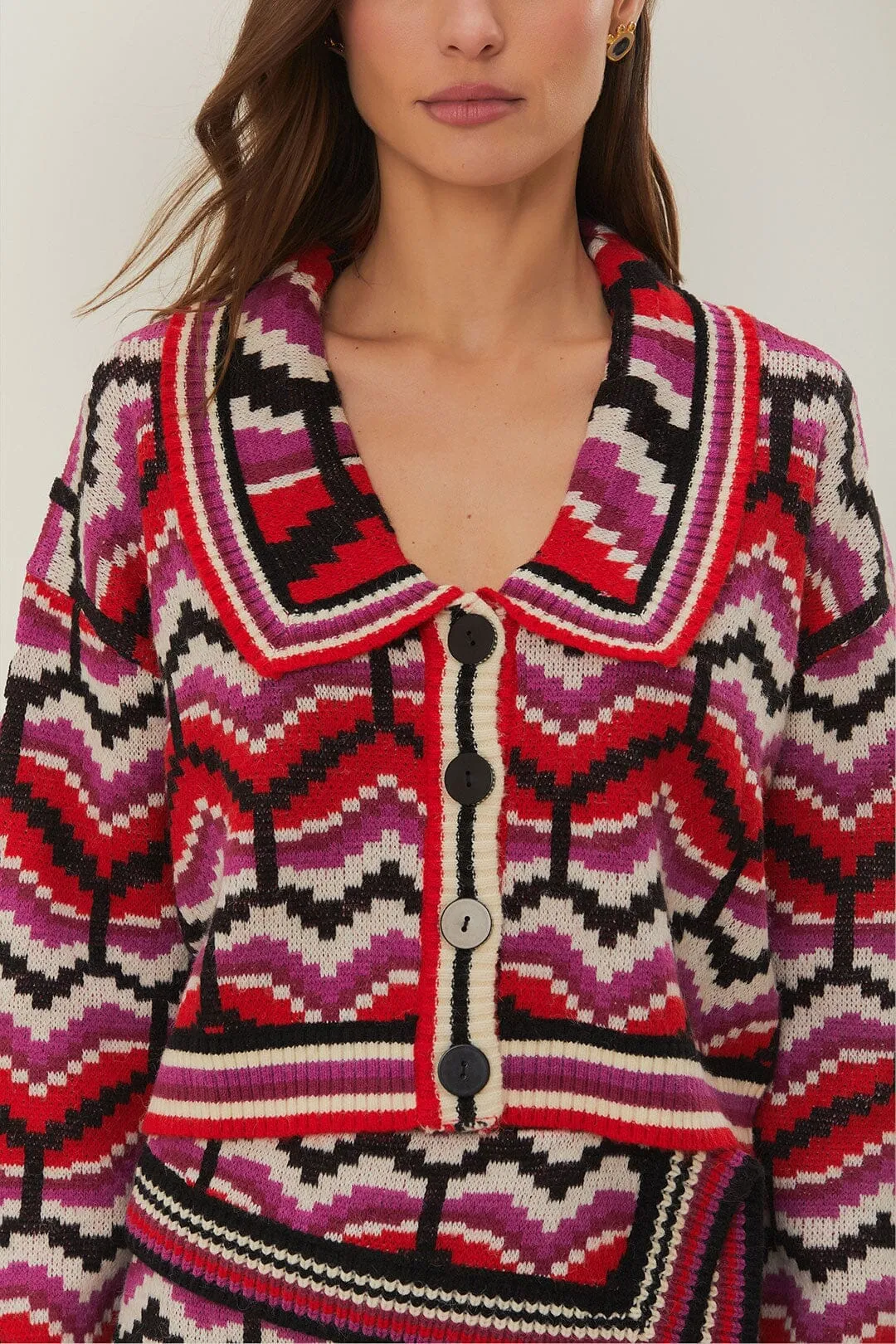 Reinforced Hems Multicolor Ombre Heart Knit Cardigan