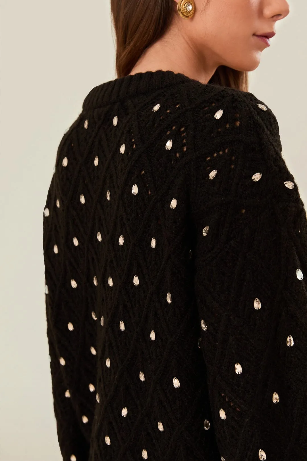 Stylish Comfort Minimal Shrinkage Black Lace Knit Sweater