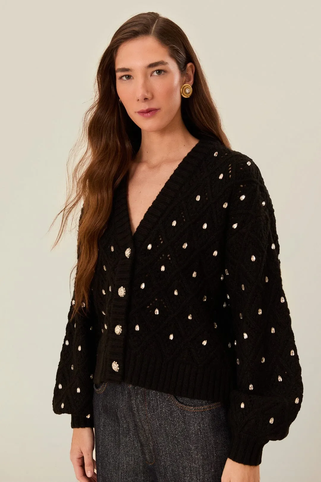 Black Lace Knit Sweater Cozy Lining Timeless Basic
