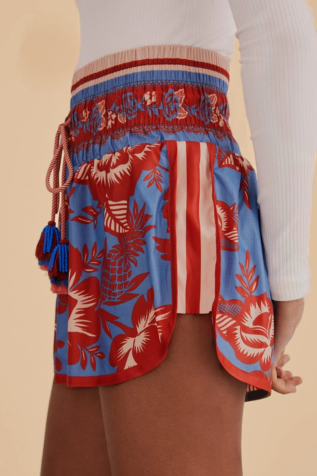 Flexible Fabric Blue Lace Garden Nylon Shorts