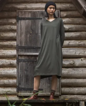 Cool Finish Myrtle Organic Cotton Jersey Dress in Rosin Green