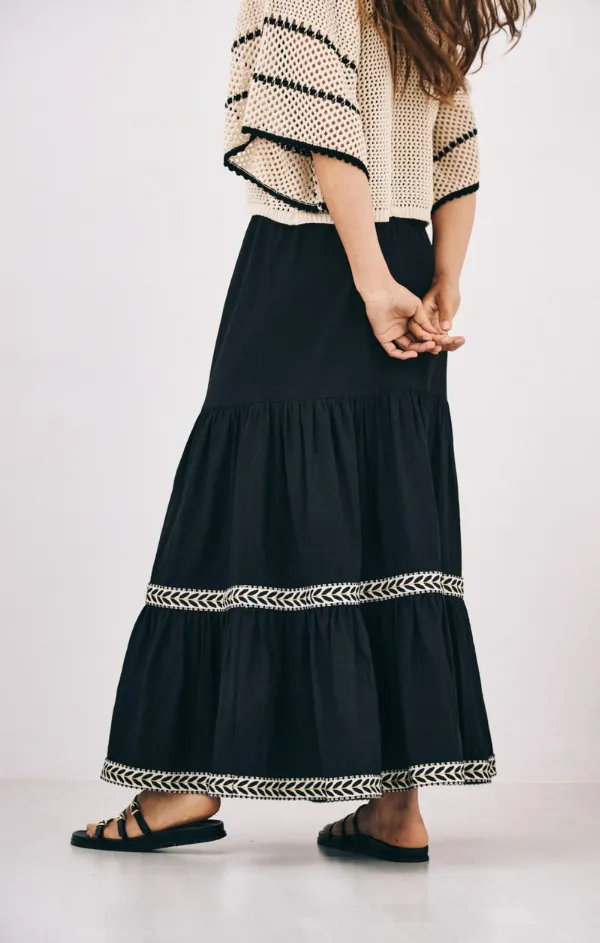 Versatile Fit Easy Motion Naka Embroidered Maxi Skirt