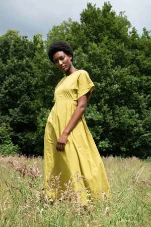 Nathalia Organic Cotton Dress in Bright Olive Light Drape