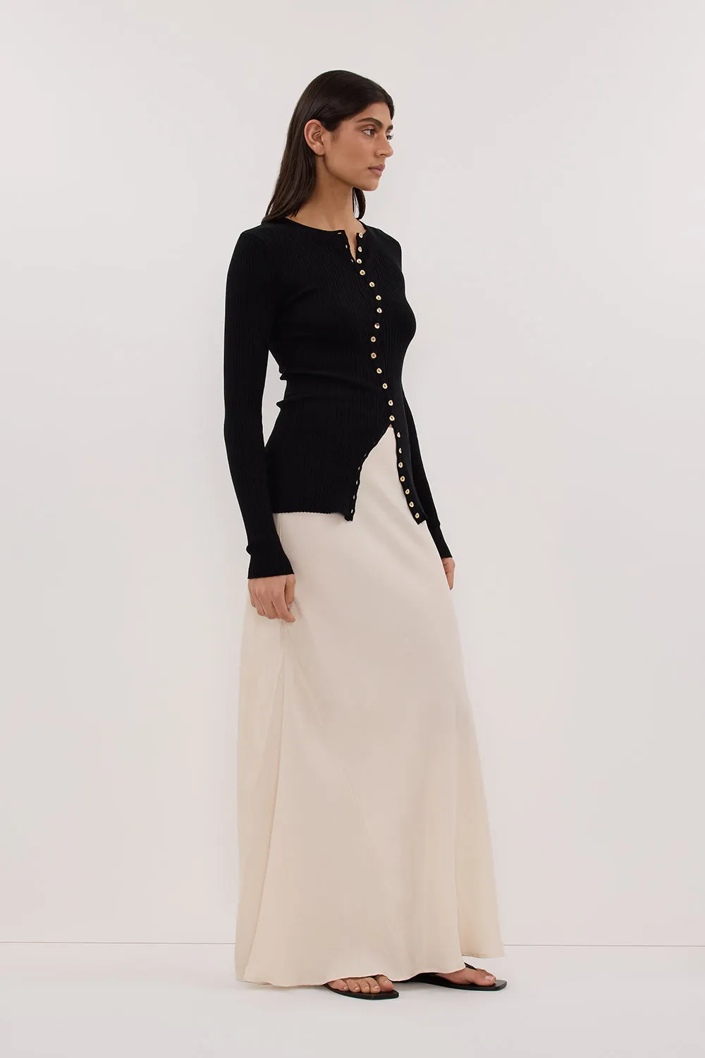 AMBER BLACK LONG SLEEVE KNIT CARDIGAN Non Restrictive Cuff FourWay Stretch Design