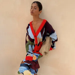 Balanced Stretch Structure Navy Abstract Callie Cardigan