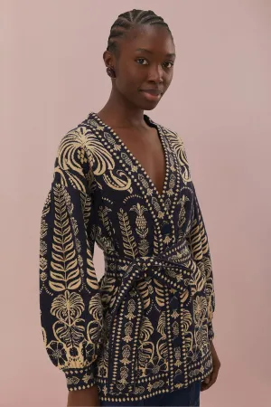 Unisex Fit Relax time Navy Blue Ainika Tropical Splendor Knit Cardigan