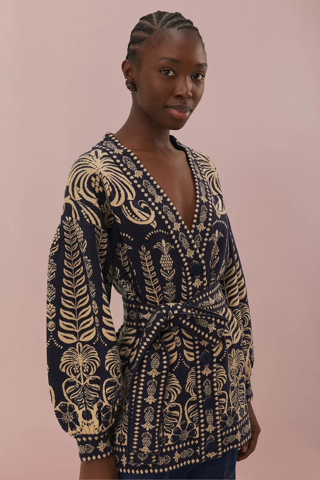 Unisex Fit Relax time Navy Blue Ainika Tropical Splendor Knit Cardigan