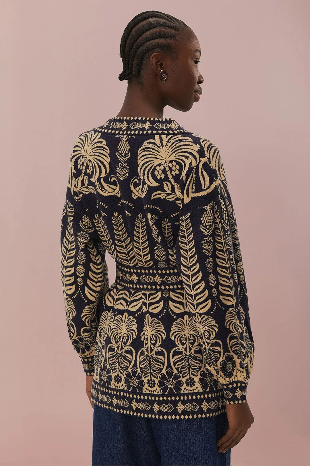 Weekend Style Navy Blue Ainika Tropical Splendor Knit Cardigan