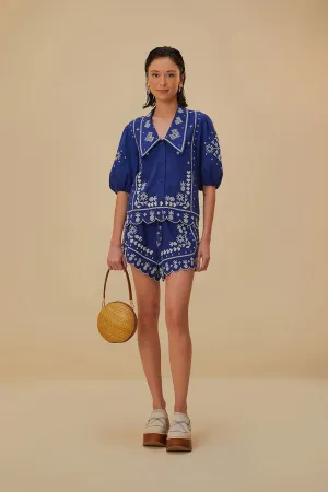 Classic Shorts Navy Blue Embroidered Shorts