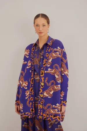 ShrinkageResistant Weave FadeResistant Color Navy Blue Leopards Knit Cardigan