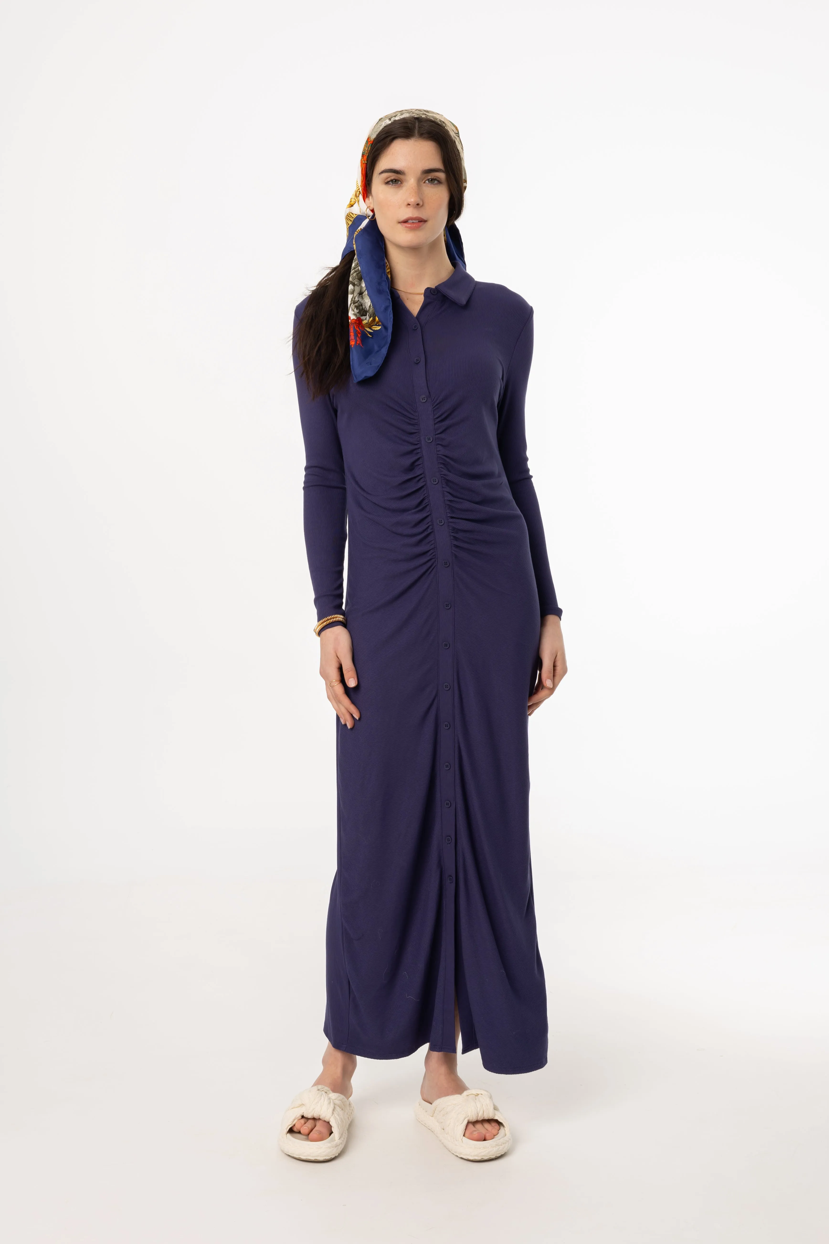 Navy Ruched Cardi Maxi Dress Perfect Shape
