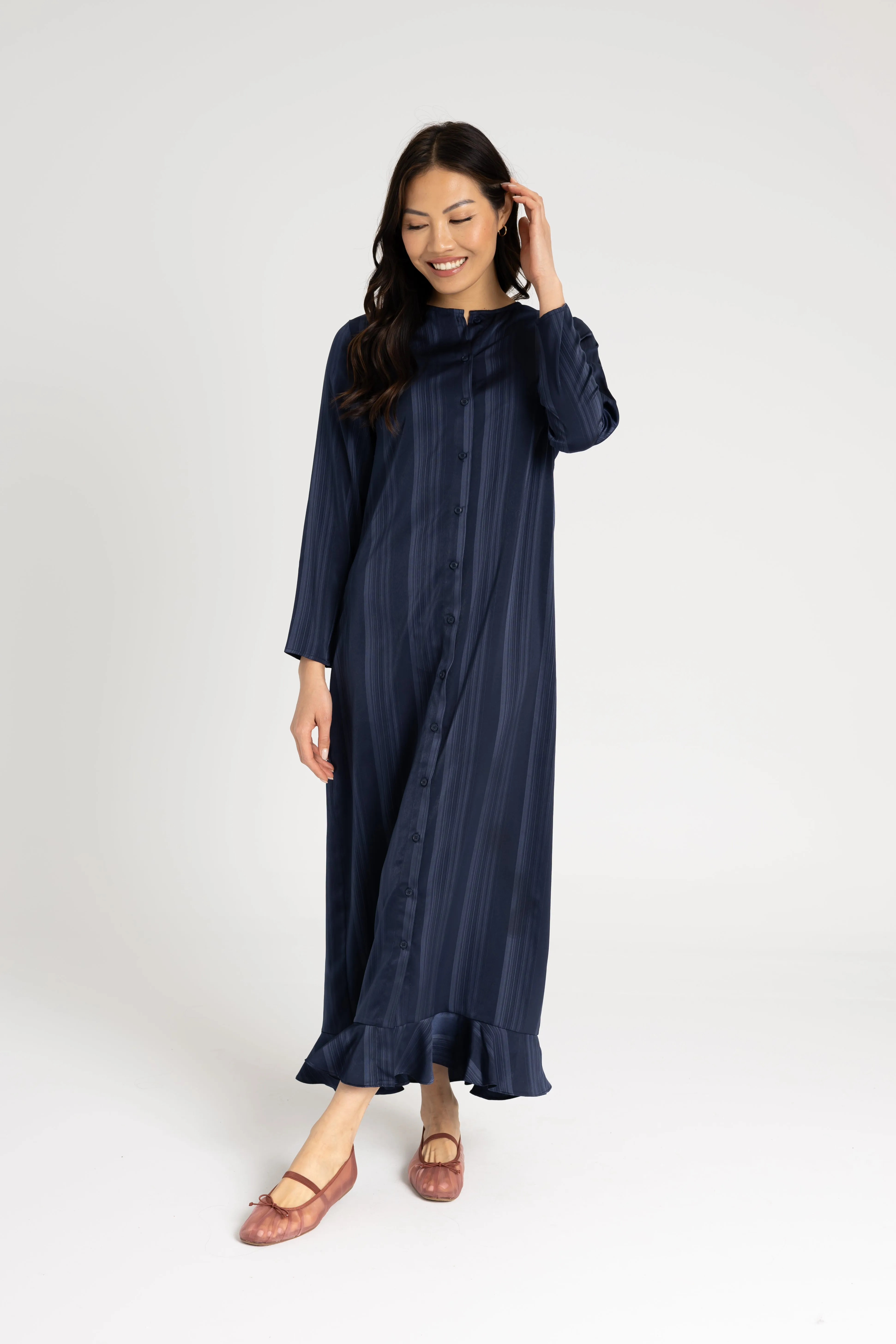 warm tones Navy Striped Button Down Maxi