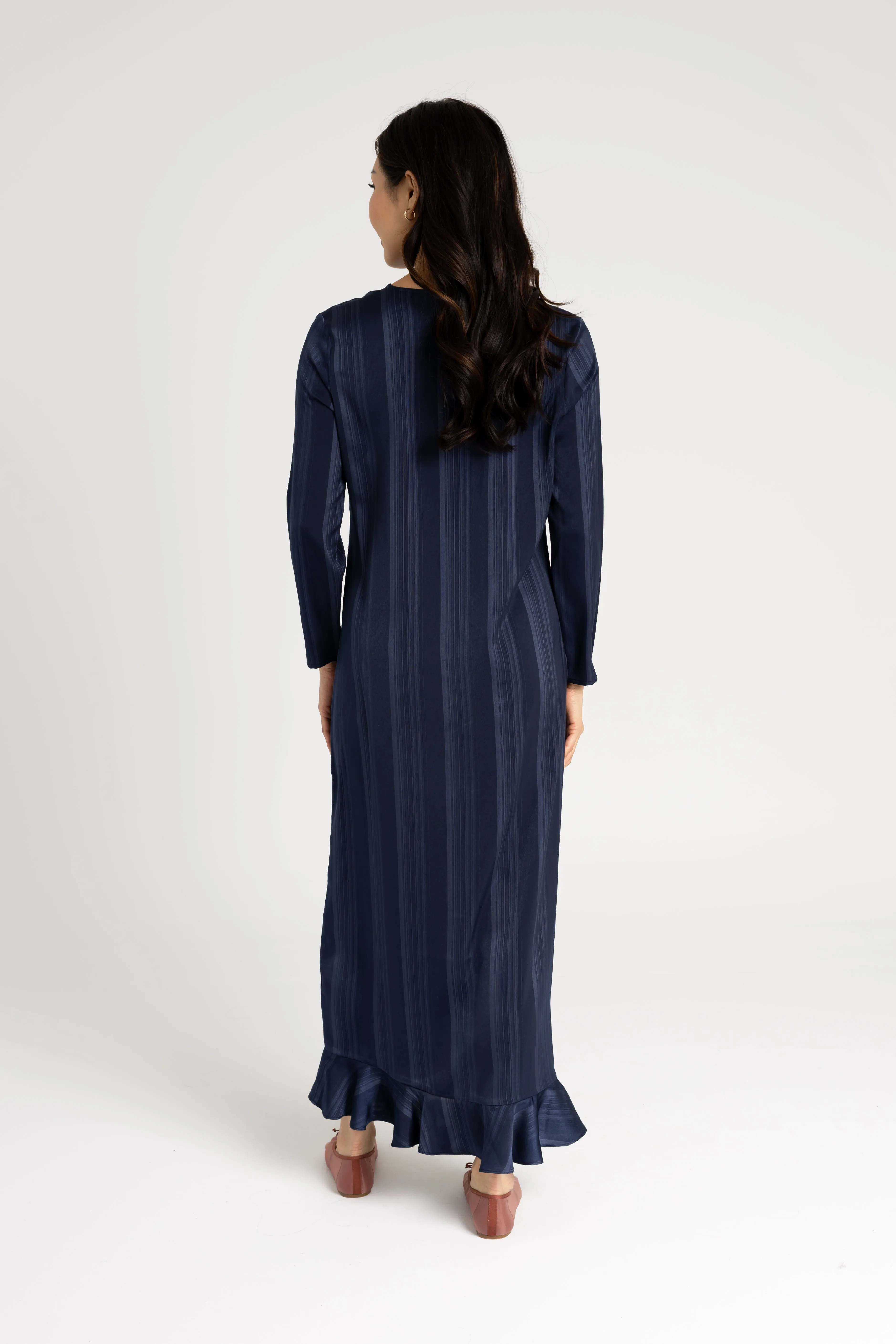 Navy Striped Button Down Maxi Flattering Layer Tactile Feel