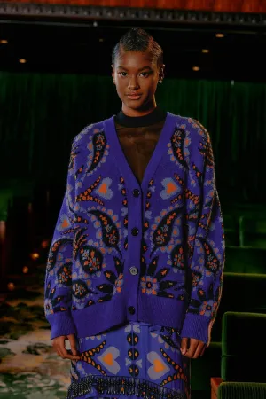 Toucans Scarf Mixed Prints Knit Cardigan Effortless Style Drop Shoulder