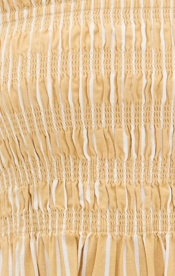 Playful Cut V-Neck Bianca Smocked Bodice Dress in Beach Sand Stripe