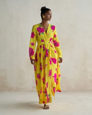 Relaxed Style Silky-Feel Nico Dress - Yellow