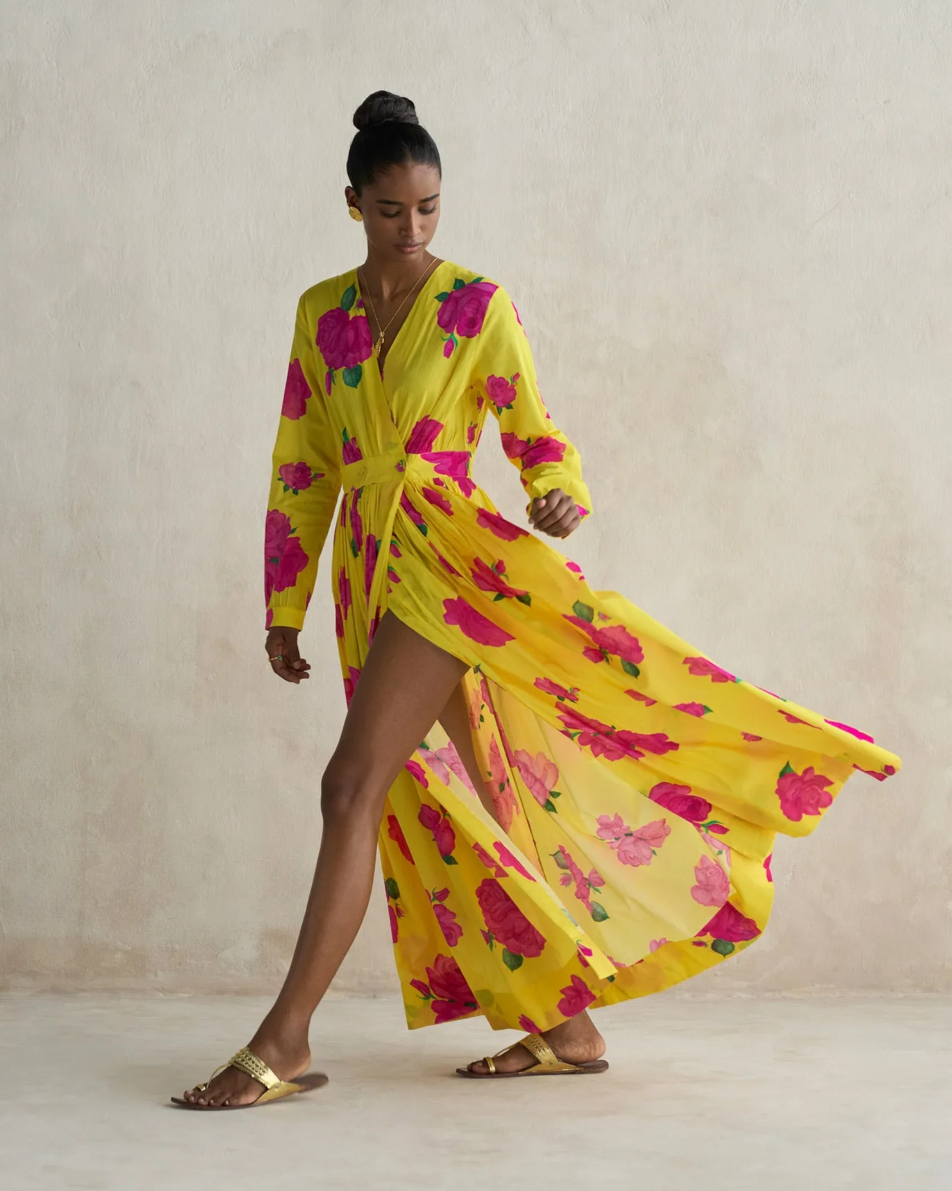 Satin Finish Sunny Lace Nico Dress - Yellow