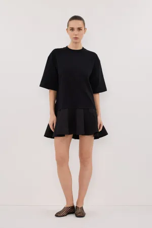 Smart Design Bold-Color NOAH BLACK SHORT SLEEVE RUFFLE MINI DRESS