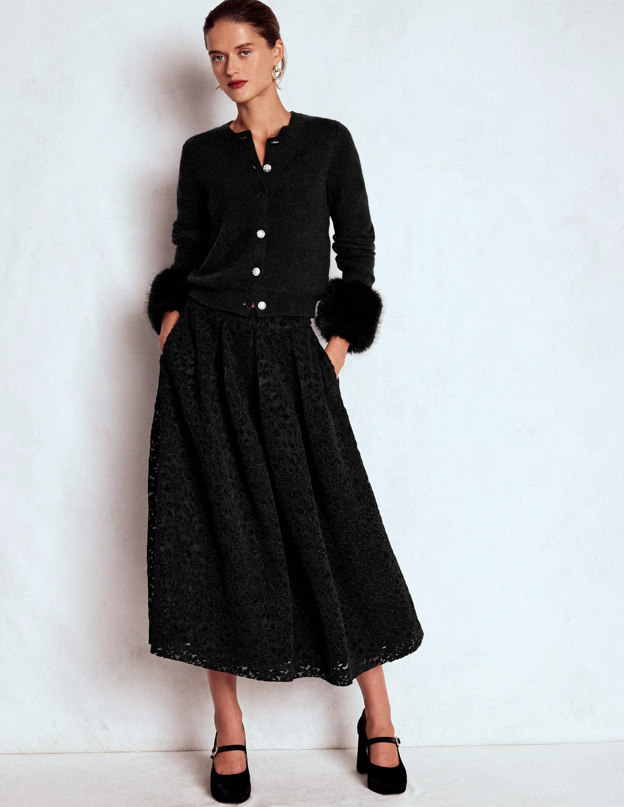 Verity Lace Midi Skirt-Black Lace Personality Style Neat Look