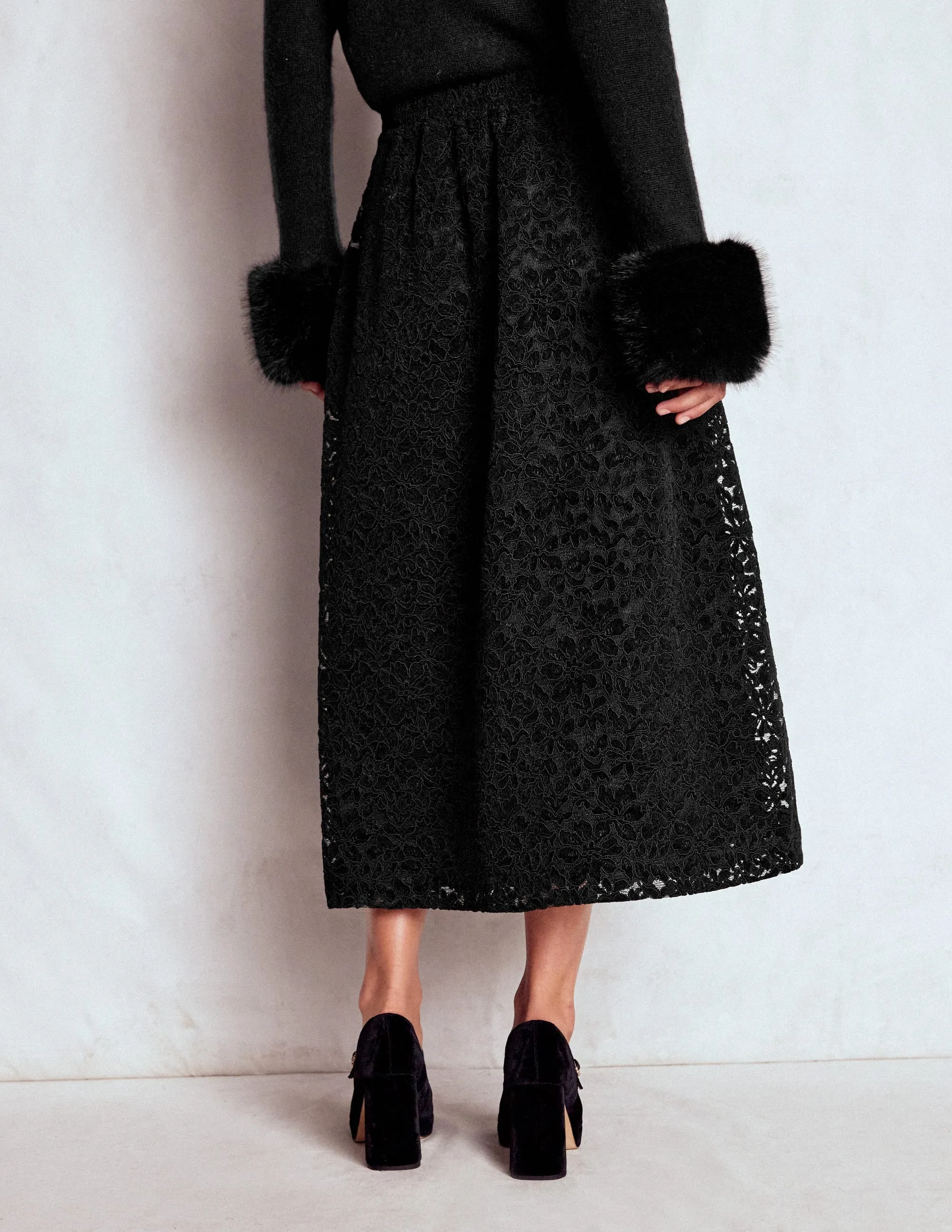 Chill Mood Verity Lace Midi Skirt-Black Lace