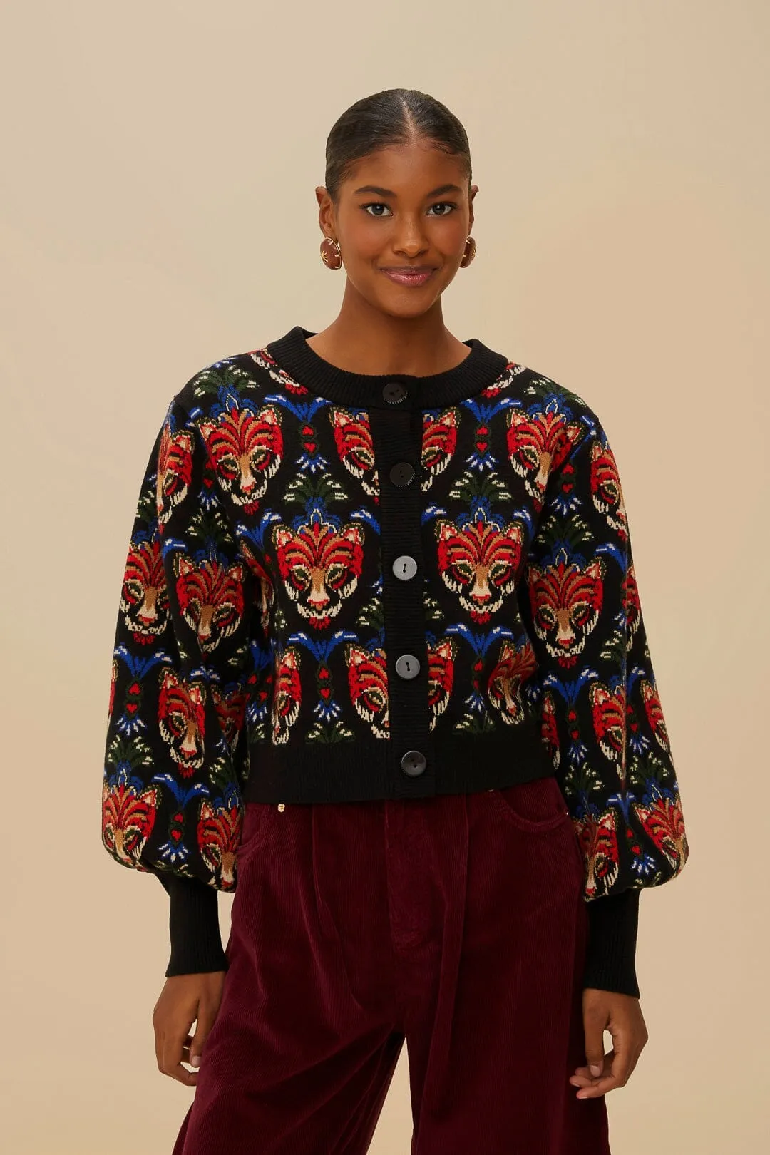 UV Protection Finish Black Boho Panther Cardigan