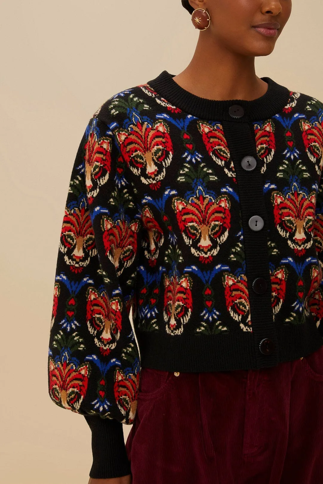 Black Boho Panther Cardigan Casual Wear Simple Warmth