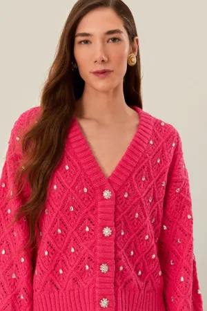 Pink Lace Knit Sweater Twisted Cable Pattern