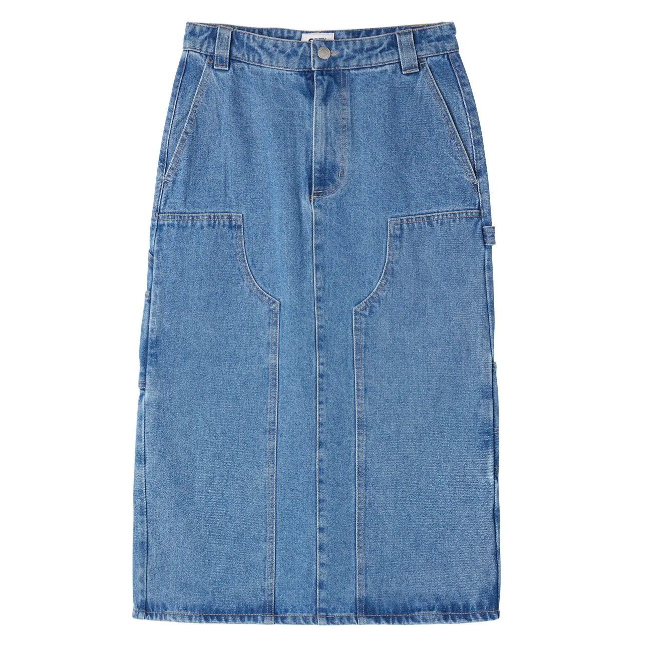 Roll Up Fasten Layered Design Obey Womens Painters Midi Skirt Light Indigo