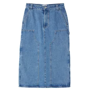 Roll Up Fasten Layered Design Obey Womens Painters Midi Skirt Light Indigo