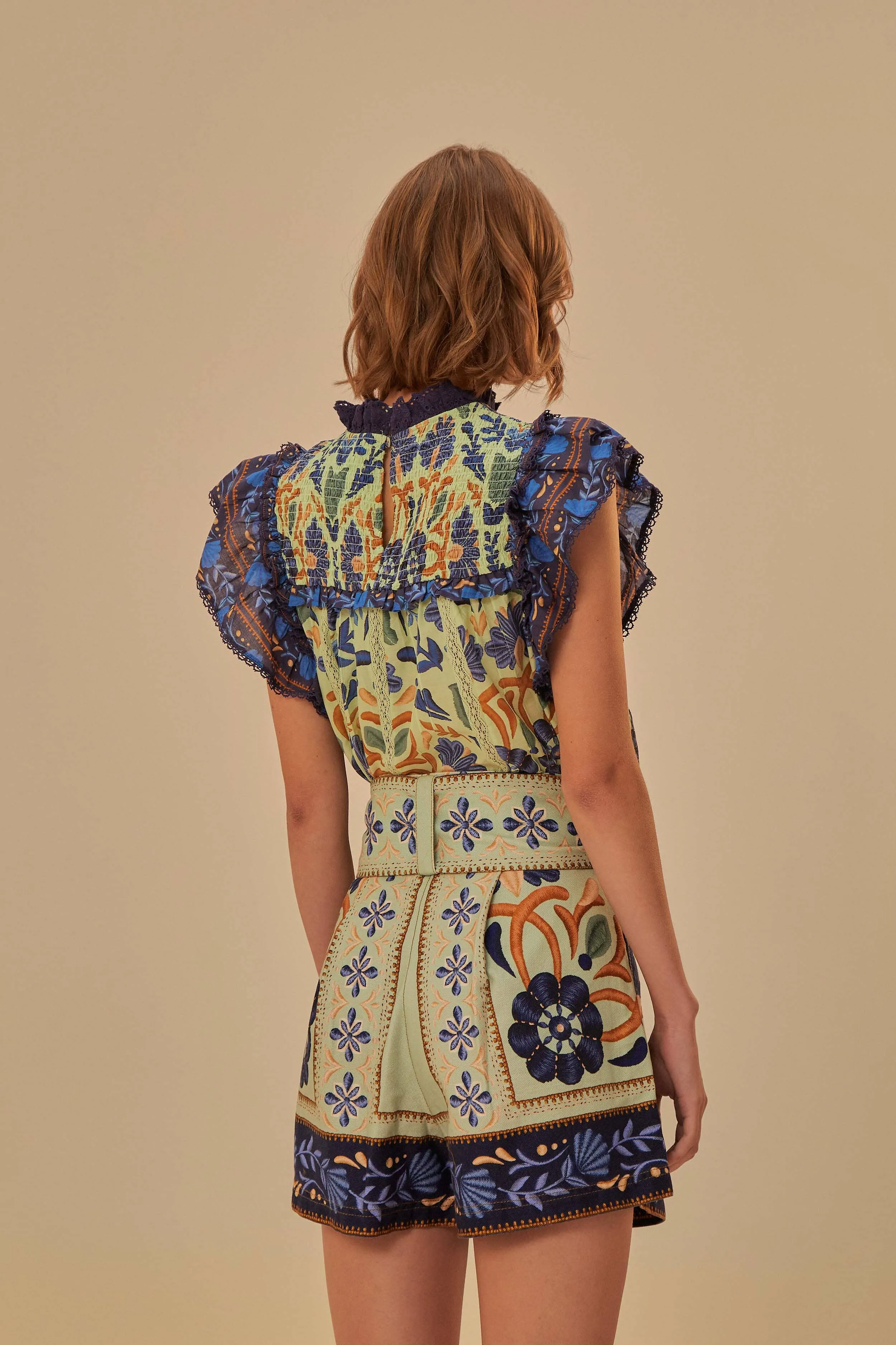 Impact Absorbing Padding Ocean Tapestry Green Short