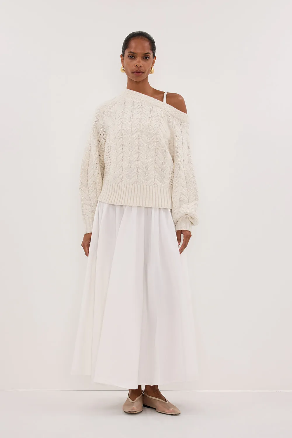 Stretchable Waistband TOM CREAM ASYM KNIT JUMPER