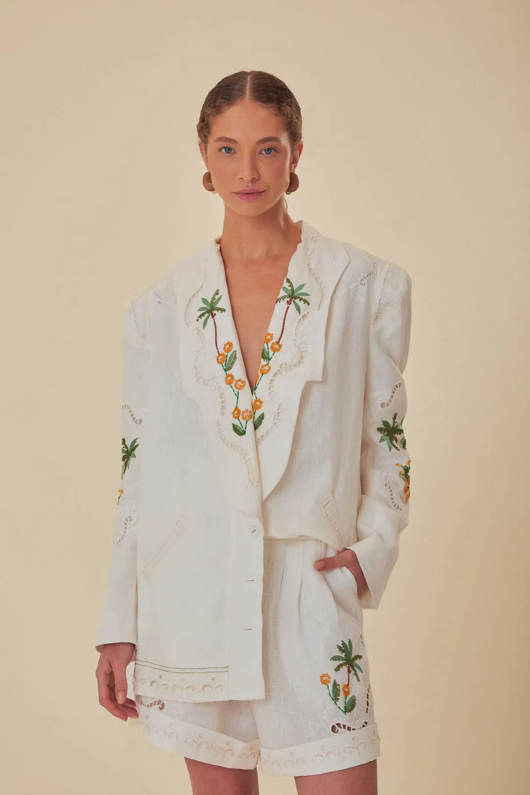 Off-White Coconut Tree Embroidered Richelieu Shorts Contemporary Design Run Ready