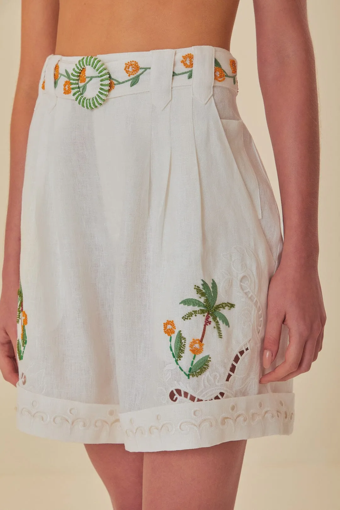 semi - formal event Simple Waist Off-White Coconut Tree Embroidered Richelieu Shorts