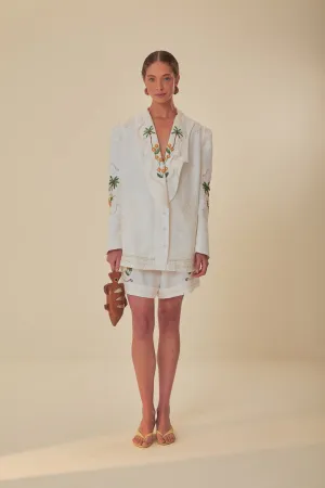 Eco - friendly Off-White Coconut Tree Embroidered Richelieu Shorts