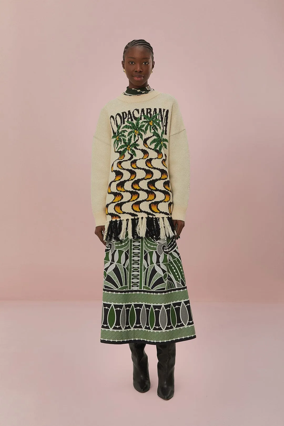 Interlock Knit Structure Off-White Copacabana Fringe Sweater