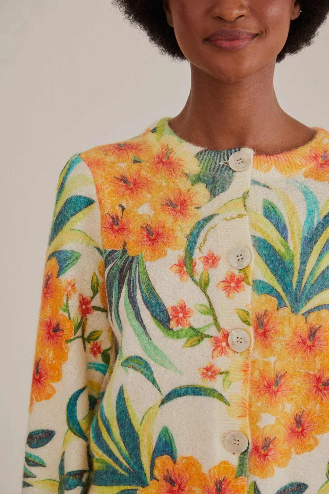 Off-White Pineapple Bloom Knit Cardigan Stay Cozy