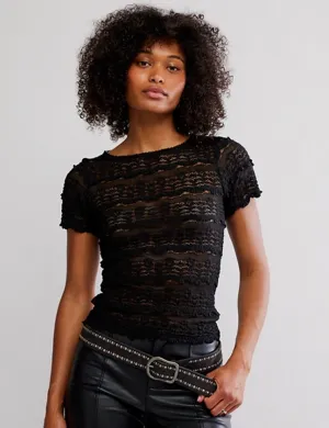 Durable Color Retention Angelina Lace Tee, Black