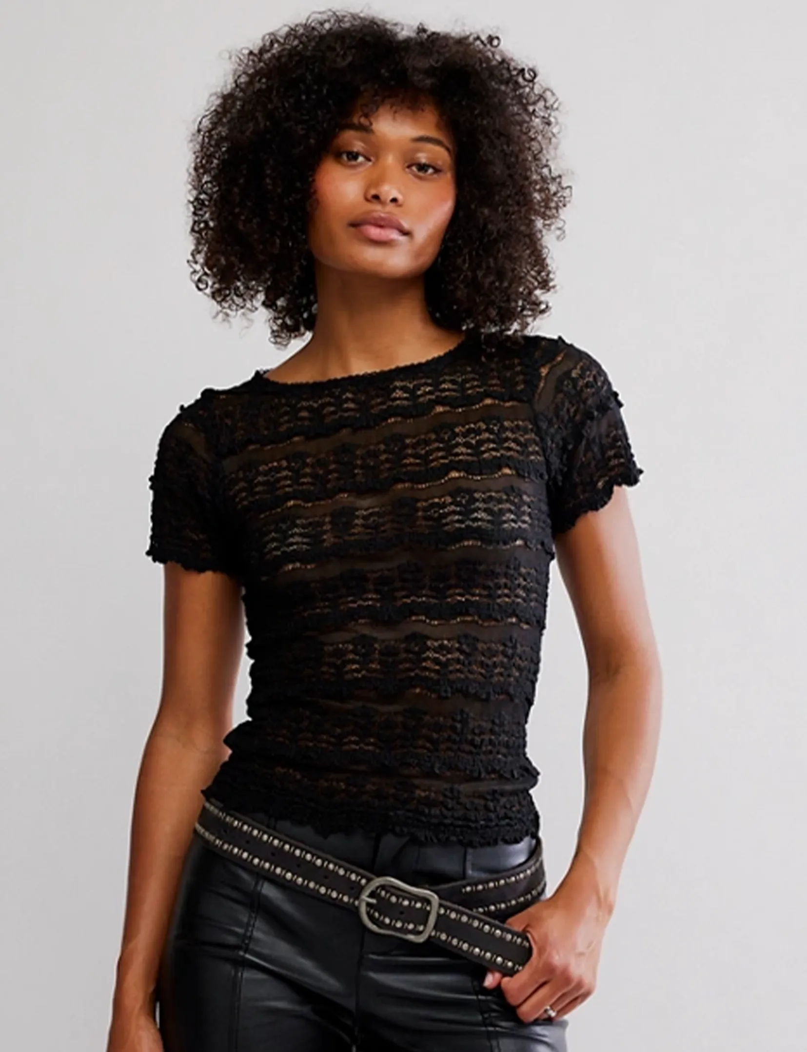 Angelina Lace Tee, Black sequined details