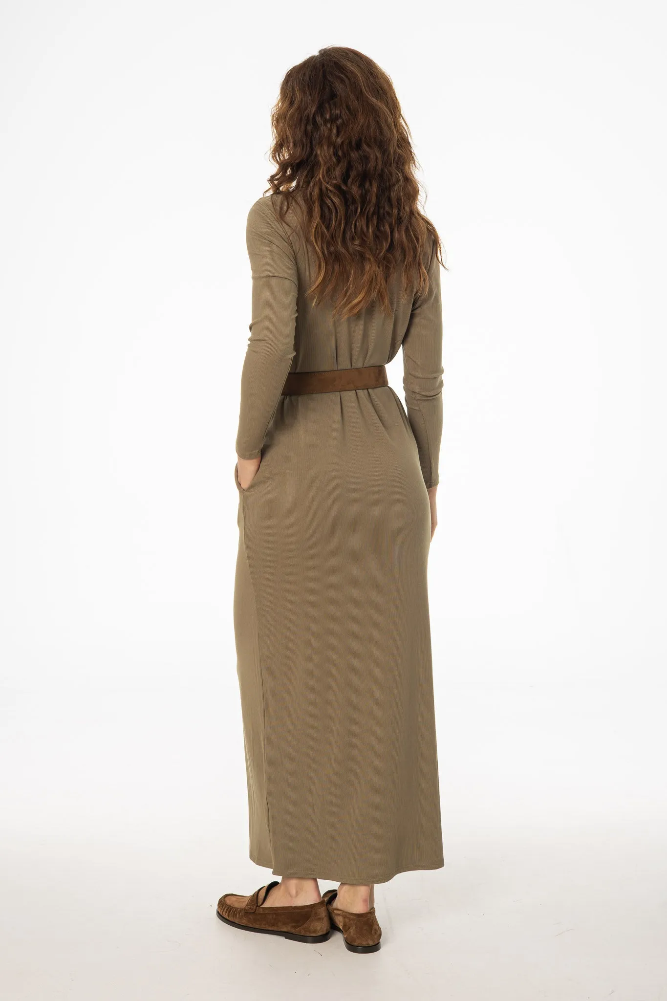 Shore Time Olive Turtleneck Basic Maxi Dress