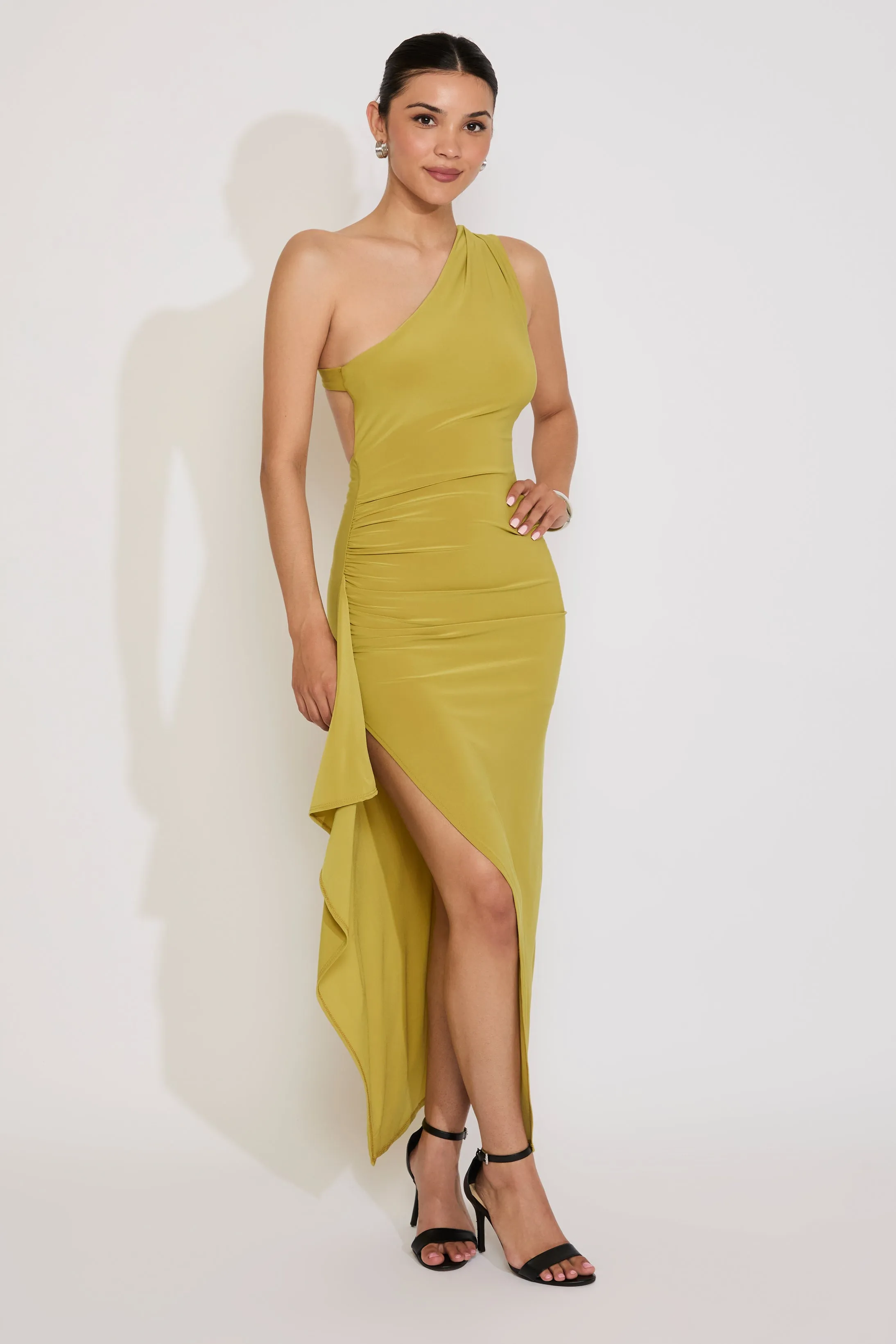 Light Wear ONE SHOULDER SHIRRED MAXI DRESS
